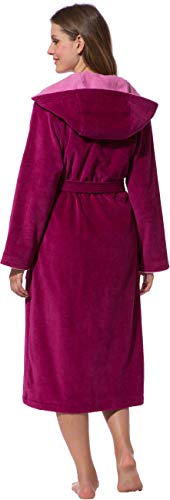 Morgenstern Bademantel für Damen aus Baumwolle mit Kapuze in Fuchsia Damen Bademantel wadenlang Frauen Bademantel Velours Größe M Leonie - 7