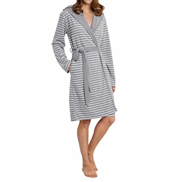 Schiesser, Damen Bademantel, gestreift, 95 cm, hellgrau, 38 - 4