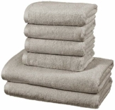 Amazon Basics - Handtuch-Set, schnelltrocknend, 2 Badetücher und 4 Handtücher - Platingrau, 100 Prozent Baumwolle - 1