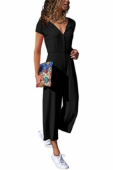 Cassiecy Jumpsuit Damen Elegant Langarm Playsuit V-Ausschnitt Casual Lose Overalls Lang Romper (S, Z-Schwarz) - 1