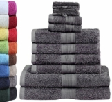 GREEN MARK Textilien 10 TLG. FROTTIER Handtuch-Set mit verschiedenen Größen 4X Handtücher, 2X Duschtücher, 2X Gästetücher, 2X Waschhandschuhe | Farbe: Anthrazit grau | Premium Qualität - 1
