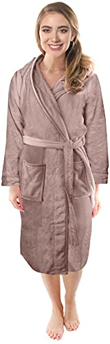 NY Threads Damen Fleece Morgenmantel mit Kapuze - Plüsch & kuscheliger Bademantel (Taupe, Medium) - 4