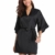 Vlazom Kimono Robe Damen Morgenmantel Kurzer Satin Bademantel Mit Gürtel V-Ausschnitt Kimono(M,Schwarz) - 2
