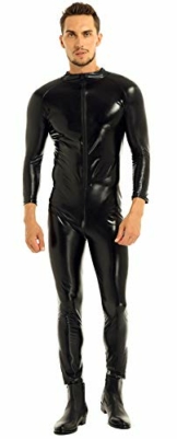 Agoky Herren Wetlook Lack Leder Body Eng Männerbody Erotische Ganzkörper Anzug Trikot Leotards Sexy Fetisch Party Clubwear Schwarz 4XL - 1