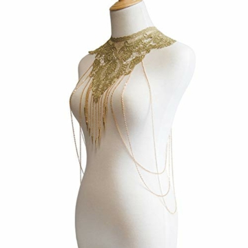 Amorar Körperkette Schmuck Gold Spitze mehrschichtig Quaste Halskette Bauchkette Bikini Strand Körper Bauch Schmuck für Damen Körperschmuck - 3