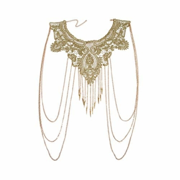 Amorar Körperkette Schmuck Gold Spitze mehrschichtig Quaste Halskette Bauchkette Bikini Strand Körper Bauch Schmuck für Damen Körperschmuck - 1