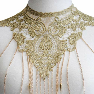 Amorar Körperkette Schmuck Gold Spitze mehrschichtig Quaste Halskette Bauchkette Bikini Strand Körper Bauch Schmuck für Damen Körperschmuck - 7