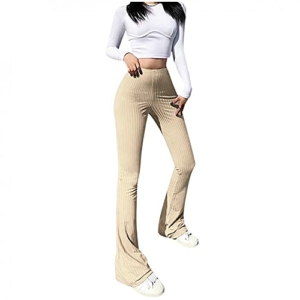 BaZhaHei Damen Mode Einfarbige Skinny High-Waist Freizeithosen Elastisch Weich und Bequem Sporthose Casual Lange Hosen Elegant Freizeithose Sexy Schlaghosen - 1