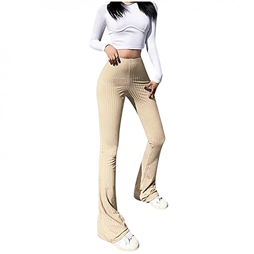BaZhaHei Damen Mode Einfarbige Skinny High-Waist Freizeithosen Elastisch Weich und Bequem Sporthose Casual Lange Hosen Elegant Freizeithose Sexy Schlaghosen - 1