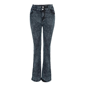 BaZhaHei Damen Mode Hohe Taille Schmale Schlaghosen Stretch Denim Flare Jeans Ausspülen Wash Out Sporthose Jeans Jeanshose Skinny-Knopfhose Schlaghose mit Knöpfen und Tasche - 4