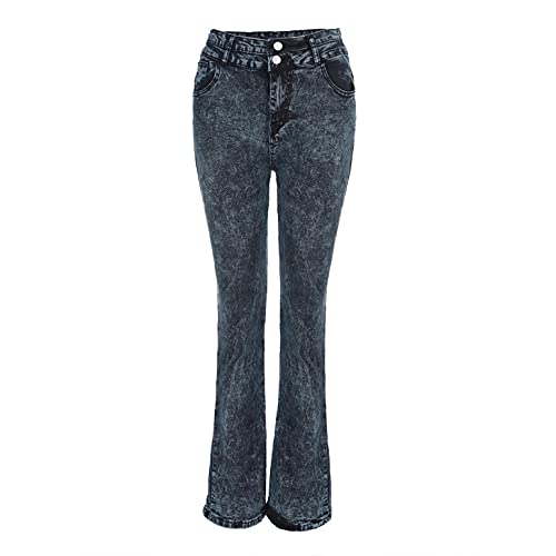 BaZhaHei Damen Mode Hohe Taille Schmale Schlaghosen Stretch Denim Flare Jeans Ausspülen Wash Out Sporthose Jeans Jeanshose Skinny-Knopfhose Schlaghose mit Knöpfen und Tasche - 4