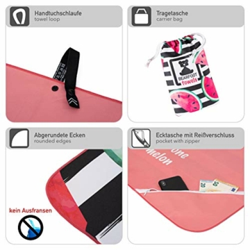 BEARFOOT Mikrofaser Handtuch mit Tasche | schnelltrocknende Handtücher - Microfaser Saunatuch, XXL Strandtuch, Badetuch groß, Reisehandtuch | Reise, Strand, Sauna (Wassermelone 200x90) - 3