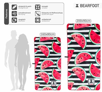 BEARFOOT Mikrofaser Handtuch mit Tasche | schnelltrocknende Handtücher - Microfaser Saunatuch, XXL Strandtuch, Badetuch groß, Reisehandtuch | Reise, Strand, Sauna (Wassermelone 200x90) - 4