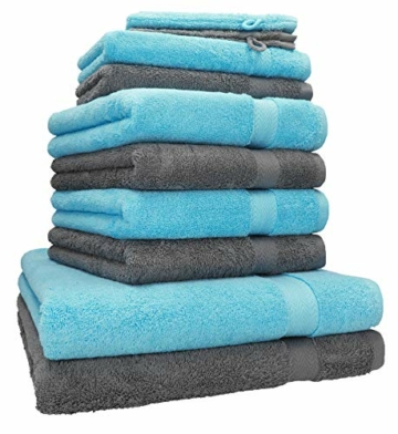 Betz 10-TLG. Handtuch-Set Premium 100% Baumwolle 2 Duschtücher 4 Handtücher 2 Gästetücher 2 Waschhandschuhe Farbe Türkis & Anthrazit - 1