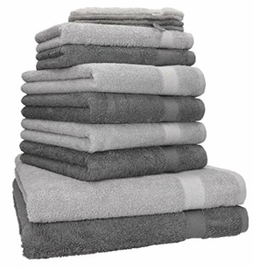 Betz 10-TLG. Handtuch - Set Premium 100% Baumwolle 2 Duschtücher 4 Handtücher 2 Gästetücher 2 Waschhandschuhe Farbe Anthrazit & Silber Grau - 1