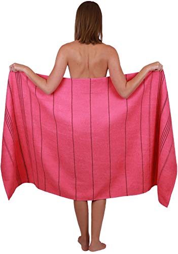 Betz Badetuch XXL Strandtuch Lines 100% Baumwolle Größe 90 x 180 cm Farbe Fuchsia - 1