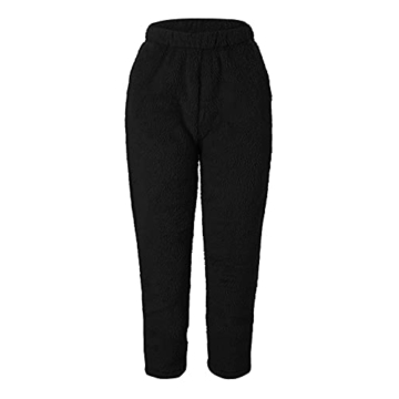 BIBOKAOKE Damen Hose Teddy Fleece Plüsch High Waist Elegant Winter Warm Hosen Frauen Elastischer Bund Flauschig Lang Einfarbig Freizeithose Yogahose Haushose Loose Schlafanzughose - 5
