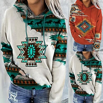 BIBOKAOKE Damen Kapuzenpullover Printed Hoodies Kordelzug Pullover Casual Sweatshirt Langarm Tops mit Tasche Sweatjacke Farbblock Kapuzenjacke Kapuzenpulli Longsleeve Pullover - 2