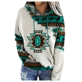 BIBOKAOKE Damen Kapuzenpullover Printed Hoodies Kordelzug Pullover Casual Sweatshirt Langarm Tops mit Tasche Sweatjacke Farbblock Kapuzenjacke Kapuzenpulli Longsleeve Pullover - 1