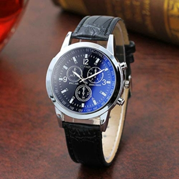 Blue Mens Quartz Analog Watches, Mode Blu Uhr Magie Glas Blaulichtuhr, Armbanduhrund Elegante für Männer, Herrenuhren Automatische Mechanische (Schwarz) - 2