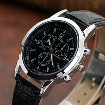 Blue Mens Quartz Analog Watches, Mode Blu Uhr Magie Glas Blaulichtuhr, Armbanduhrund Elegante für Männer, Herrenuhren Automatische Mechanische (Schwarz) - 3