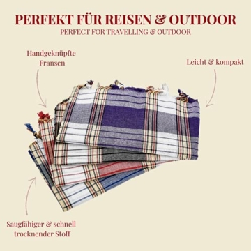 Carenesse Hamamtuch Classic 4er Set 80 x 170 cm I Hamam Handtücher 100% Baumwolle I 4x saugfähiges schnelltrocknendes Pestemal rot/blau/schwarz/lila kariert I Hamam Strandtuch/Saunahandtuch - 3