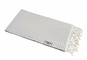 Carenesse Hamamtuch Streifen 90 x 180 cm hellgrau 100% Baumwolle I Sehr leichtes Hamam Handtuch extrem kleines Packmaß I Extra dünnes Pestemal / Fouta saugfähig & schnelltrocknend I Sommerplaid - 1