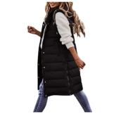 Daunenweste Damen Lang Winterjacke Daunenjacke Warm Weste Jacke mit Kapuze Steppjacke Wintermantel Casual Daunenmantel Slim Gilet mit Taschen - 1