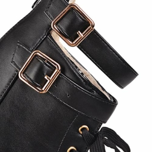 Dearney Damen High Heels Plateau Stiefeletten Blockabsatz Ankle Boots mit Schnürung Schnallen Gothic Damenschuhe 10cm Absatz Reißverschluss hinten - 4