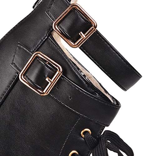 Dearney Damen High Heels Plateau Stiefeletten Blockabsatz Ankle Boots mit Schnürung Schnallen Gothic Damenschuhe 10cm Absatz Reißverschluss hinten - 4
