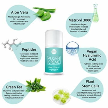 Die Beste Antialterung Augencreme Behandlung für dunkle Augenringe, Schwellungen und Fältchen. Eine Biologische Augengel mit Matrixyl 3000, Peptide and Vitamin C. Stimuliert das Kollagen. 15ml - 2