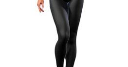 Doomiva Damen Wetlook Leggings Stretch Lack Leder Lederhose Glänzend Ouvert-Hose Slim Fit Strumpfhose Lange Hose Reizwäsche Clubwear U Matt-schwarz L - 1