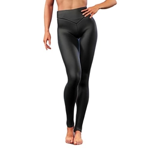 Doomiva Damen Wetlook Leggings Stretch Lack Leder Lederhose Glänzend Ouvert-Hose Slim Fit Strumpfhose Lange Hose Reizwäsche Clubwear U Matt-schwarz L - 1