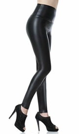 Everbellus Sexy Damen Faux PU Leder Leggins Hohe Taille Hüfthoch Strumpfhose Hose, M/Größe 36, Schwarz - 1