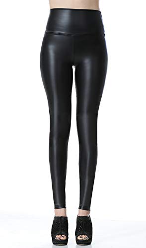 Everbellus Sexy Damen Faux PU Leder Leggins Hohe Taille Hüfthoch Strumpfhose Hose, M/Größe 36, Schwarz - 6