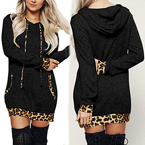Fannyfuny Hoodie Damen Kleider mit Kapuze Frauen Herbst Winter Pullover Pulli Kleid Langarm Warme Leopard Gedruckt Kleider Knielang Kleid Casual Elegant Party Kleider Freizeit Kleider Wrap Kleid S-XXL - 3