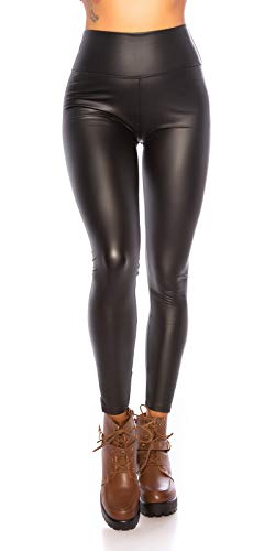 Fashion Design Damen Wetlook Lederlook Optik Thermo Leggings (Schwarz, L/XL) - 3
