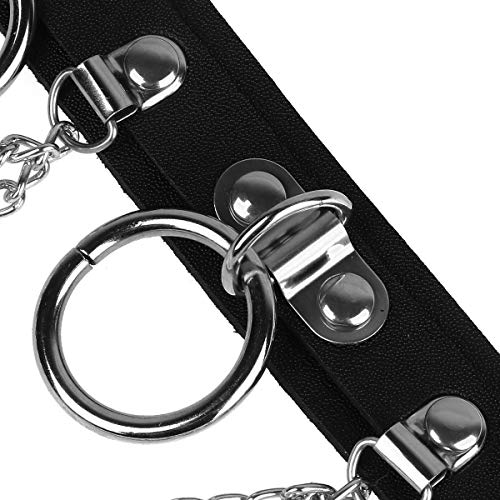 FEESHOW Frauen Choker Halskette PU Leder Halsband Nieten Halsreif Halsschmuck mit Metall Ring und Spinne Eisenkette Punk Gothic Rock Einstellbare Größe Schwarz_B One Size - 7