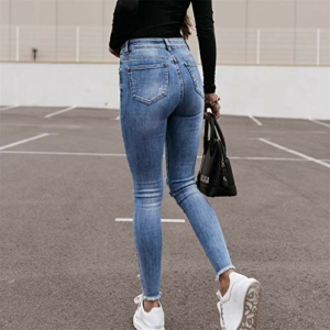 Ghemdilmn Damen Skinny High Waist Jeans Stretch Jeanshose Löcher Elegant Röhrenjeans Frauen Risse Ripped Lang Eng Denim Hose Destroyed Jeggings - 5