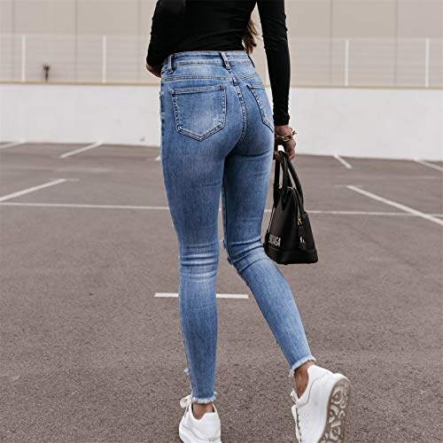 Ghemdilmn Damen Skinny High Waist Jeans Stretch Jeanshose Löcher Elegant Röhrenjeans Frauen Risse Ripped Lang Eng Denim Hose Destroyed Jeggings - 5