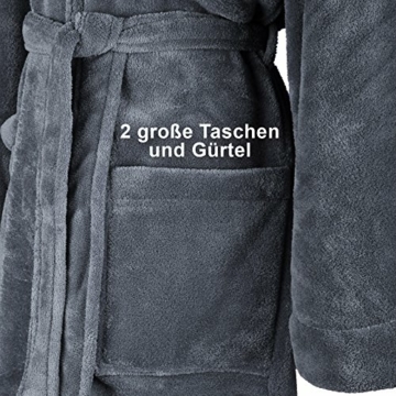 Gräfenstayn® Damen & Herren Kuschelfleece Bademantel mit Kapuze Größe S-XXXL Öko-Tex Standard 100 Flanell Fleece (L, Anthrazit) - 3