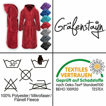 Gräfenstayn® Damen & Herren Kuschelfleece Bademantel mit Kapuze Größe S-XXXL Öko-Tex Standard 100 Flanell Fleece (L, Anthrazit) - 9