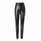 hitueu Damen Kunstleder Leggings High Waist Leggings Hose Strumpfhosen Treggins Leggins Kunstleder Leggings Leder Look Hüfthoch, Schwarz, S - 1