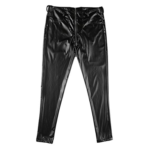 inhzoy Herren Wetlook Leggings Offener Schritt Latex Pantyhose Lederoptik Hose Tights Zip Pants Clubwear Schwarz Schwarz M - 8