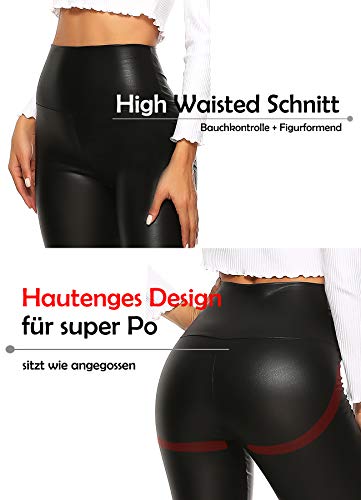 INSTINNCT Damen Kunstleder High Waist Leggings Skinny PU Leder Hose Leder-Optik Strumpfhosen Treggings Schwarz(Matt) XL - 5