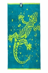 jilda-tex Strandtuch 90x180 cm Badetuch Strandlaken Handtuch 100% Baumwolle Velours Frottier Pflegeleicht (Gecko) - 1