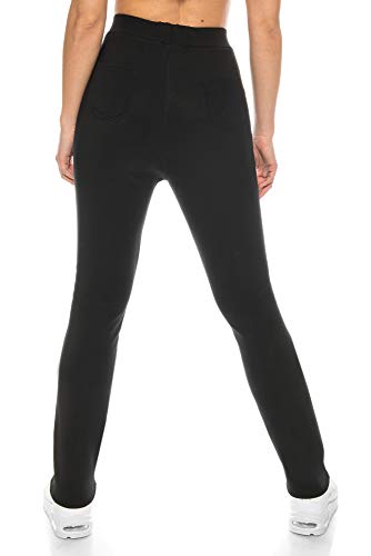 Kendindza Damen Thermo-Leggings gefüttert mit Innen-Fleece Basic Blickdicht (Schwarz | Muster 2, XXL) - 4