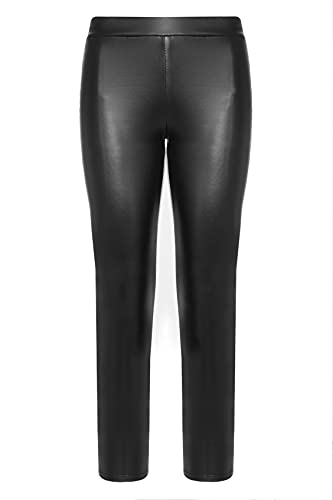 Kendindza Damen Thermo-Leggings gefüttert mit Innen-Fleece Basic Kunstleder High Waist (Schwarz, EU Größe: S | Herstellgröße: M) - 2