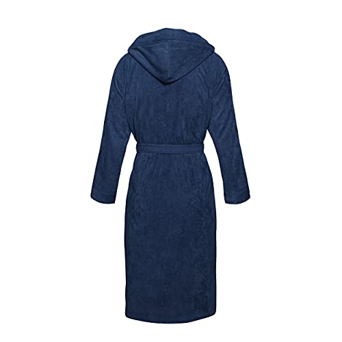 LAYNENBURG Bademantel Damen & Herren Kuschelvelours - 100% Baumwolle - Velours & Frottee - Kapuze - GRATIS Badeslipper - OEKO TEX - (XL, Blau) - 2