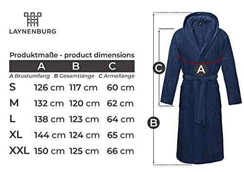 LAYNENBURG Bademantel Damen & Herren Kuschelvelours - 100% Baumwolle - Velours & Frottee - Kapuze - GRATIS Badeslipper - OEKO TEX - (XL, Blau) - 5